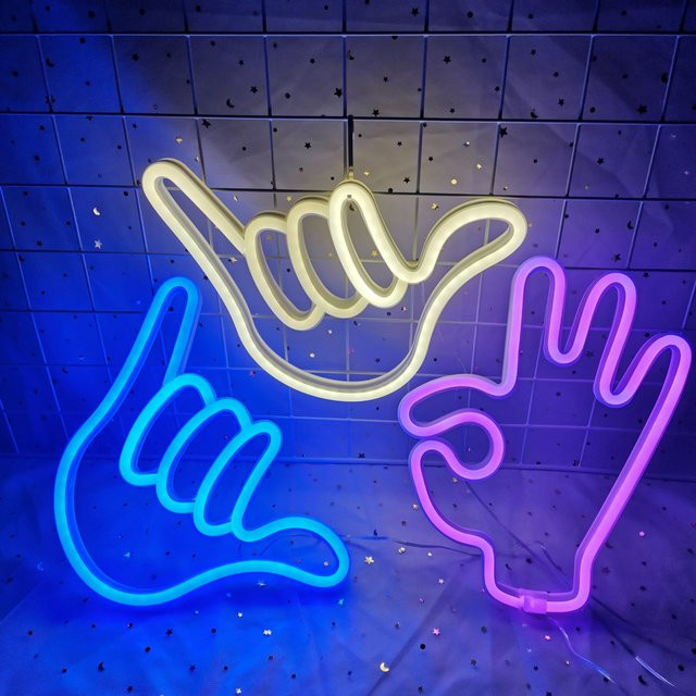 LED Neon Schild Peace Hand Victory Gesture Wanddekoration in Multicolour für Schlafzimmer Wohnzimmer und Home Office - Bild 1