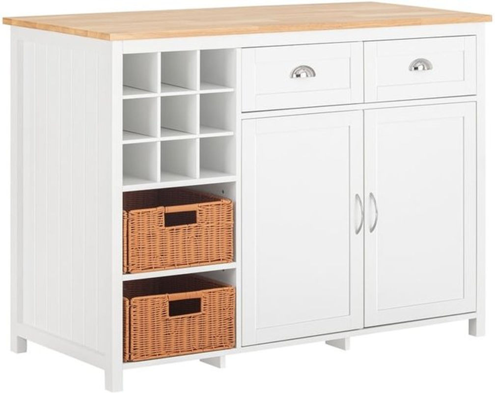 SoBuy Kücheninsel in Weiß mit 2 Rattankörben im modernen Landhausstil B/T/H: 120 x 60 x 90 cm - Bild 1