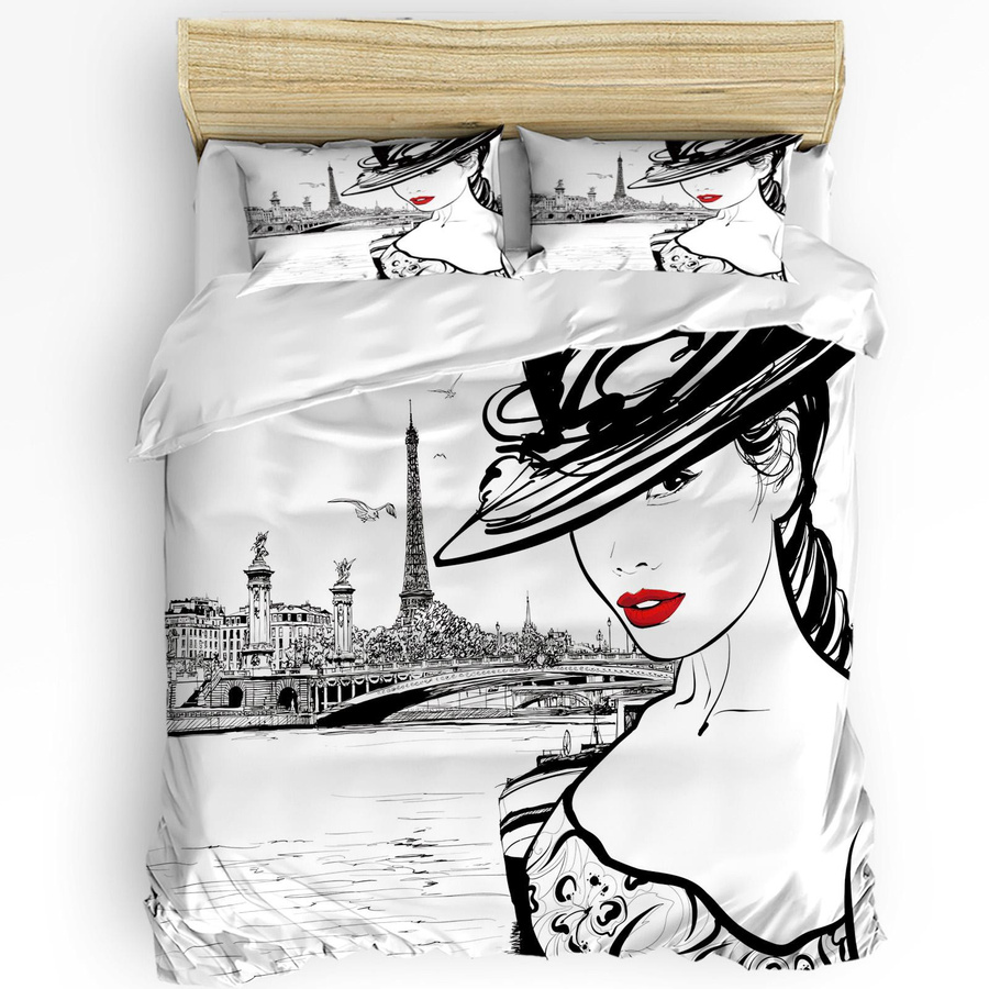 Bettwäsche-Set Your Warm Home Paris Seine Woman Eiffel Tower Red Lips, 3-teilig, Farbe: Rot, B/H: 135 x 200 cm - Bild 3