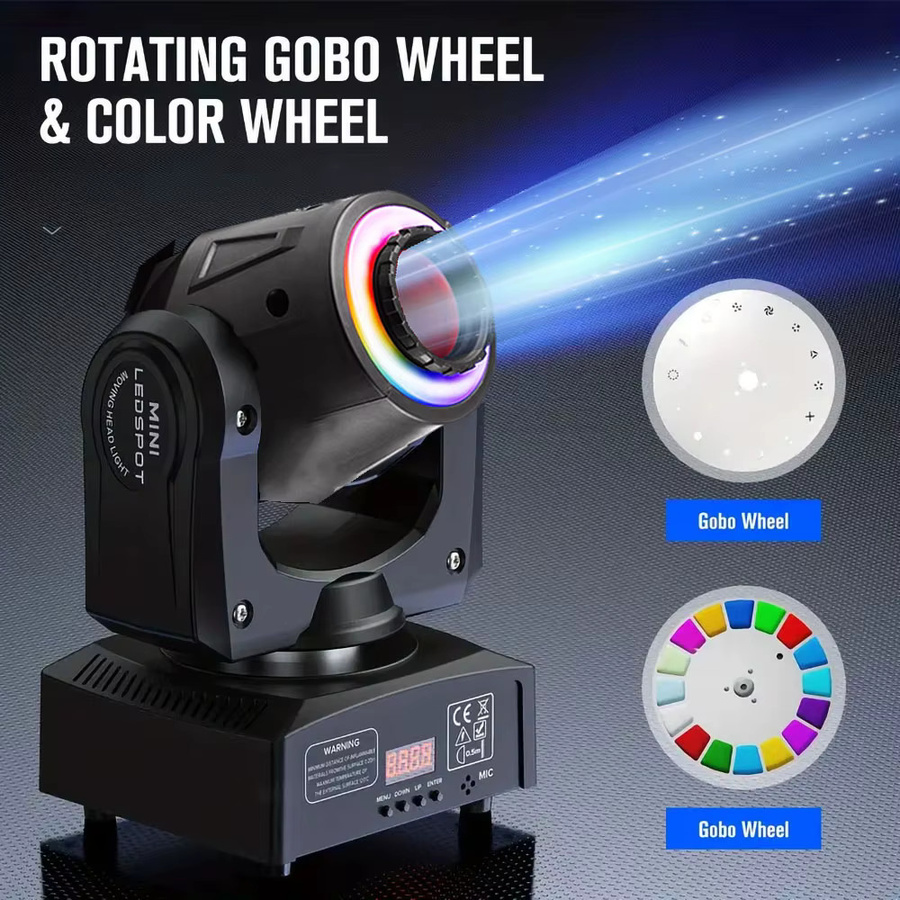 CHEGIT Mini Moving Head GOBO-Licht mit 150W RGB-LED-Ring, DMX512, Tonaktiviert, 540 Grad Pan und 270 Grad Neigung, LED-Musterscheinwerfer in Schwarz - Bild 2
