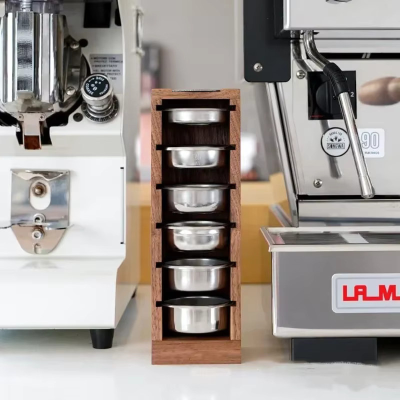 JUSTINLAU Espresso Korb Display Rack aus Walnuss Holz für 51mm, 53mm und 58mm Kaffee Pulver Schüssel Lagerung Barista Zubehör in Braun - Bild 4
