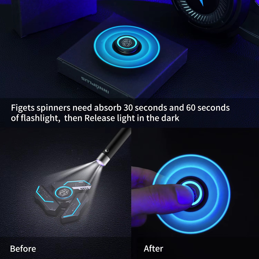 YIJOO Metall-Fidget-Spinner in Blau mit leuchtendem Effekt und leisen Kugellagern zur Stressreduktion - Bild 4