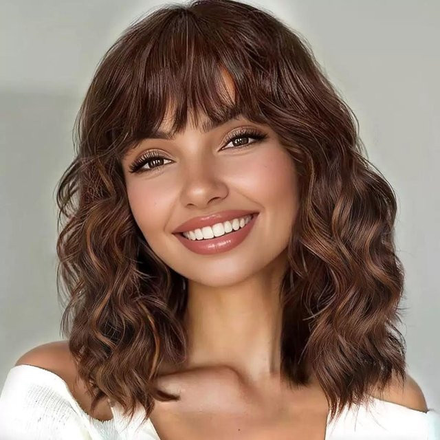 Wanli Clothing Life Damen Perücke, braun, lockiges Haar, synthetisch - Bild 1