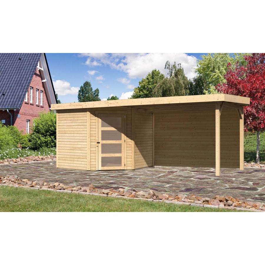 Karibu Holz-Gartenhaus Linköping mit Flachdach in Natur, Unbehandelt, B: 242 cm, T: 238 cm, H: 218 cm - Bild 2