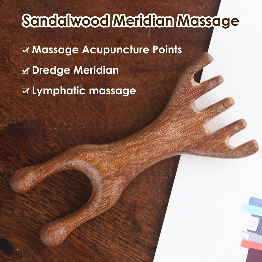 Sandelholz Kopfhaut Massagegerät, Gua Sha Kamm, Unisex - Bild 4