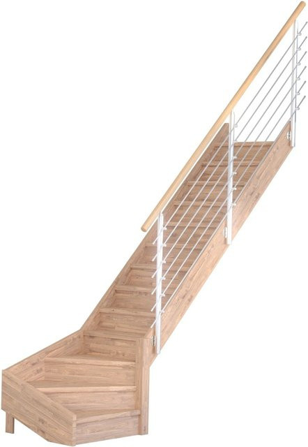 StarWood Treppe Mykonos Pro Eiche Gew. R 80 cm Set mit Design-Geländer aus Edelstahl in Braun - Bild 1