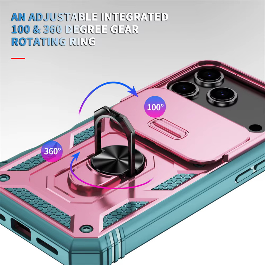 SZMUGUA Handyhülle mit 360-Grad-Ringhalterung und Schiebekamera-Schutz für iPhone 17 Air 16 16E 15 14 Plus 13 12 11 XS X XR Pro Max in Pink und Grün - Bild 4