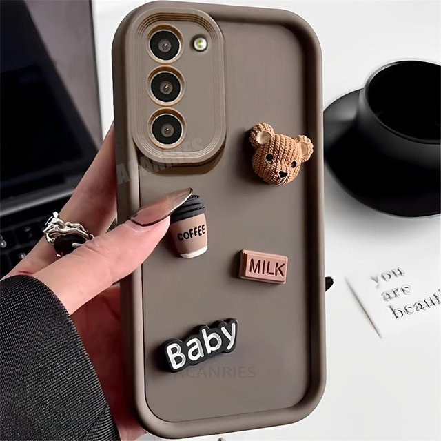 Süße 3D Bär Silikonhülle für Samsung Galaxy S21 S22 S23 S24 Plus Ultra S23 FE S20 FE A53 in Grau mit mattem Finish - Bild 1