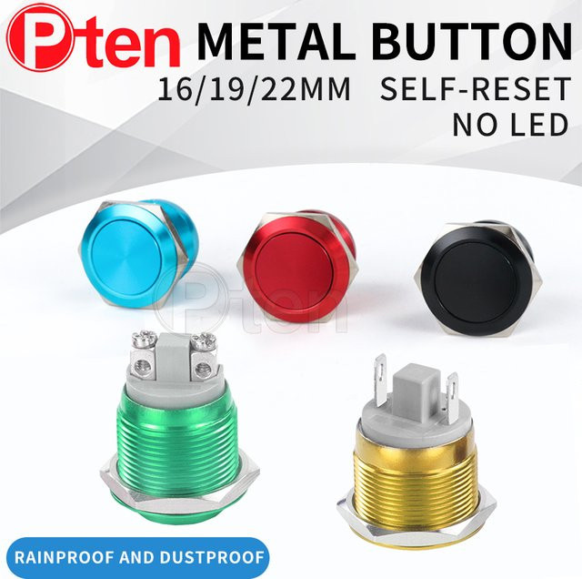 Pten Metall Druckknopfschalter mit Schraubklemme und flachem kugelförmigem Stift, 1NO, ohne LED - Bild 1