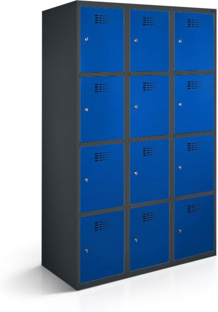 rotstahl Fächerschrank mit 12 Fächern in Dunkelblau und anthrazitgrauem Korpus, B/T/H: 90 x 50 x 180 cm - Bild 1