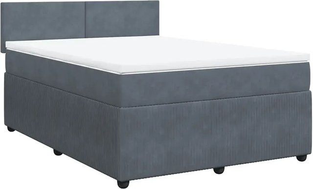 vidaXL Boxspringbett mit Matratze Dunkelgrau aus Samt, Hybrid-Design mit Taschenfederkern, B/T: 140 x 200 cm - Bild 1