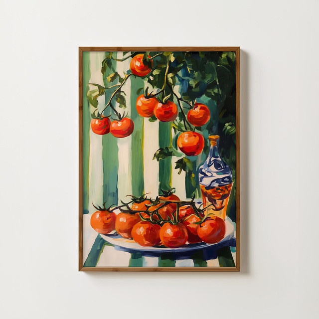 Impressionistischer Wandkunst-Druck Sonnenverwöhnte Tomatenernte von The Rich Red Tomatoes Co. in Rot und Multicolour - Bild 1