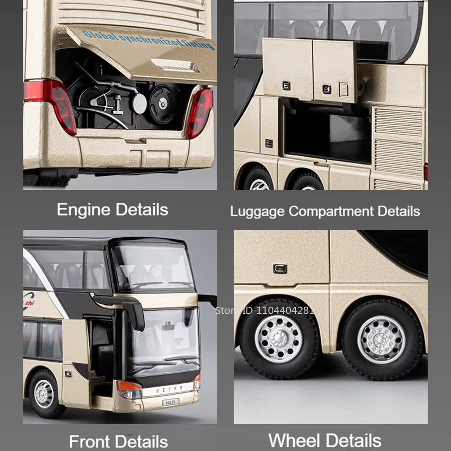 MAKEDA Business Double Decker Bus, Modellauto, 1:30, Metall, mit Licht und Sound - Bild 4