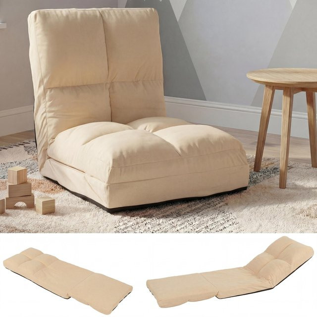 MCW Bodensessel MCW-N45 Schlafsessel Klappsessel aus Samt mit Stahlrahmen in Beige - Bild 1