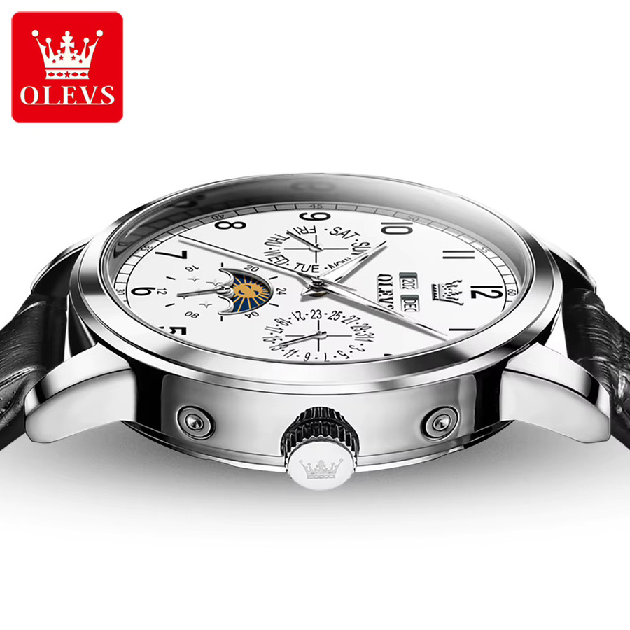OLEVS Armbanduhr, Automatik, Edelstahl, Leder, Mondphase, Herren - Bild 3