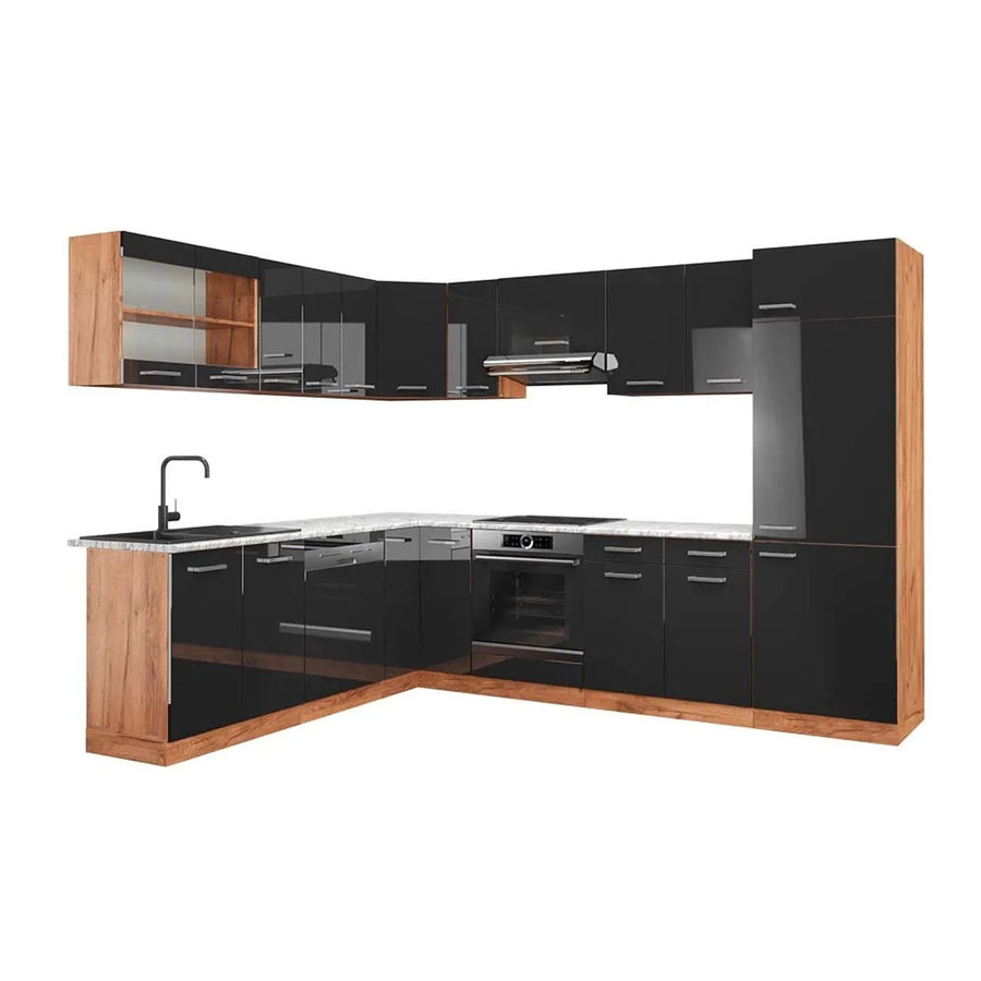 Vicco R-Line Eckküche in Anthrazit Hochglanz und Goldkraft Eiche mit Marmor-Optik, B/T/H: 227 x 287 x 207 cm - Bild 2