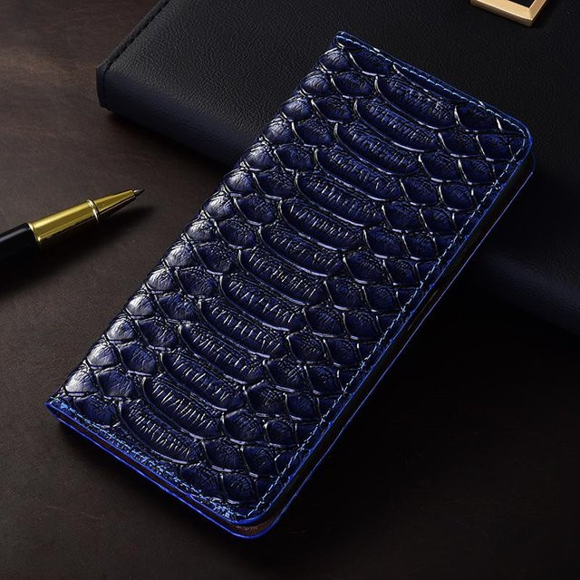 Echte Python-Leder Klapphülle für Samsung Galaxy S10 S20 S21 S22 S23 S24 S25 Note 8 9 10 20 Plus FE Ultra in Blau - Bild 1