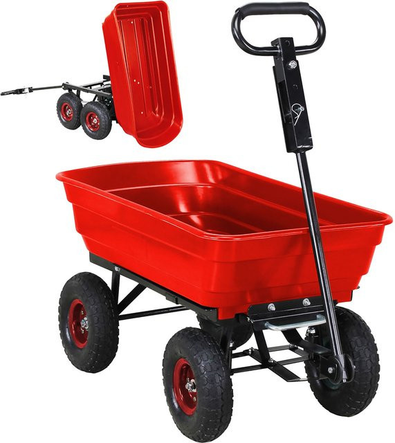 Miweba Bollerwagen Dumper mit verriegelbarer Kippfunktion und Anhängerkupplung, rote PP-Wanne, Tragkraft bis 300 kg - Bild 1
