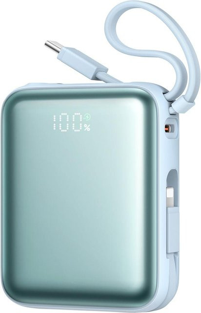 Joyroom Powerbank 10000mAh mit 22,5W Schnellladefunktion und integrierten USB-C und Lightning Kabeln in Blau - Bild 1
