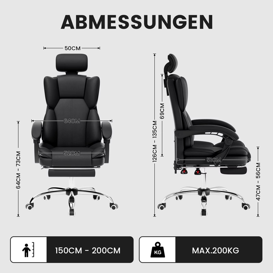 SUKIDA Gaming-Stuhl Ergonomischer Gamer-Stuhl mit Fußstütze und Kopfstütze in Beige-Schwarz aus Kunstleder - Bild 2