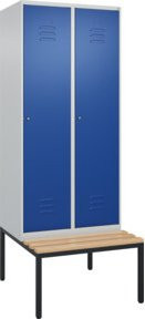 C+P Spind Classic PLUS Garderobenschrank mit Sitzbank, 2 Abteile, Zylinderschloss, 4 Garderobenhaken, Farbe: Blau, B/T/H: 212 x 80 x 81,5 cm - Bild 1