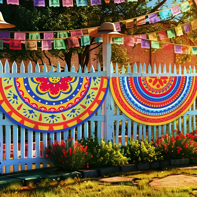 VIKAMA 2-teiliges Set mexikanische Partybanner mit bunten geometrischen Flaggen für festliche Anlässe und Festivals, Mehrfarbig - Bild 1