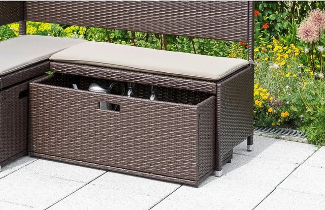 Merxx Unterschiebbox aus Polyrattan und Stahl in Braun für Garten-Eckbank, B/T/H: 95 x 49 x 40 cm - Bild 1