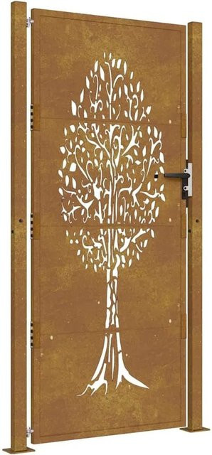 vidaXL Gartentor aus Cortenstahl in Braun mit Baumdesign, B/H: 110 x 205 cm - Bild 1
