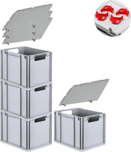 PROREGAL Spar Set 4x Eurobox Nextgen Economy mit Auflagedeckel und Schiebeschnappverschlüssen, Rot, H: 32 cm, B: 30 cm, T: 40 cm - Bild 1