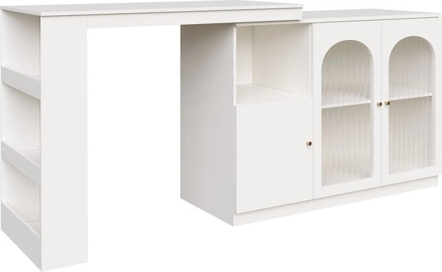 Merax Barschrank mit 360° drehbarer Tischplatte und Glastüren in Weiß, B/T/H: 120 x 40 x 97 cm - Bild 1