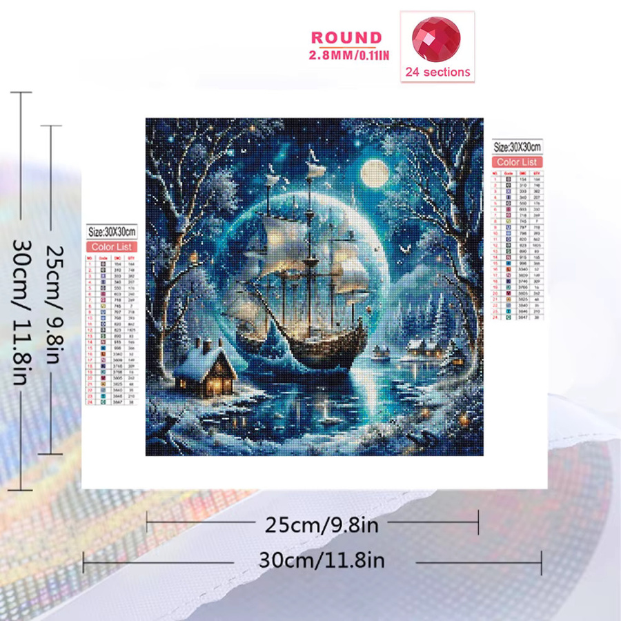 Evershine Diamond Painting Set Landschaft mit Schiff, Fluss und Mond in Winterlandschaft, Multicolour, für Anfänger geeignet - Bild 2