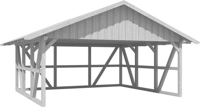 Skan Holz Carport Schwarzwald aus Fichtenholz mit Dachschalung und Rückwand in Weiß B/T: 684 x 600 cm - Bild 1
