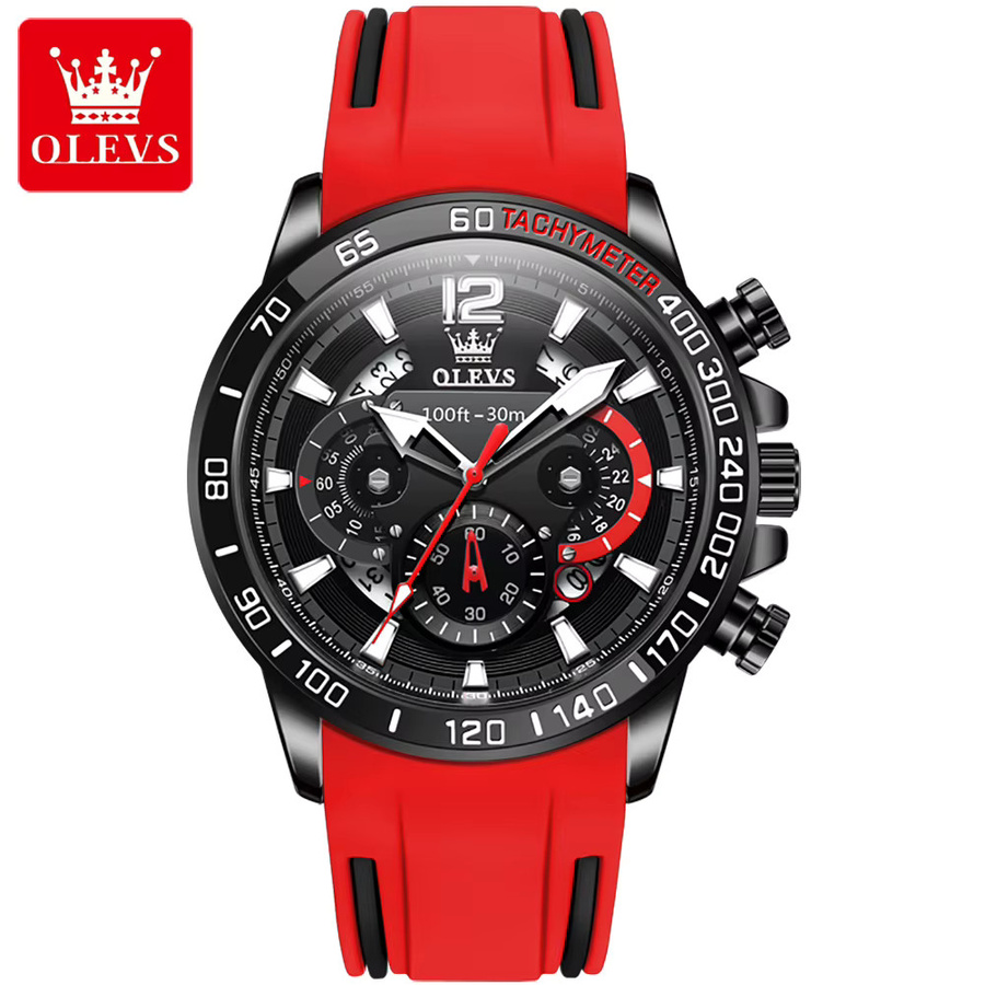 OLEVS Chronograph, Quarzuhr, Silikonarmband, Schwarz, Herren, 46mm - Bild 6