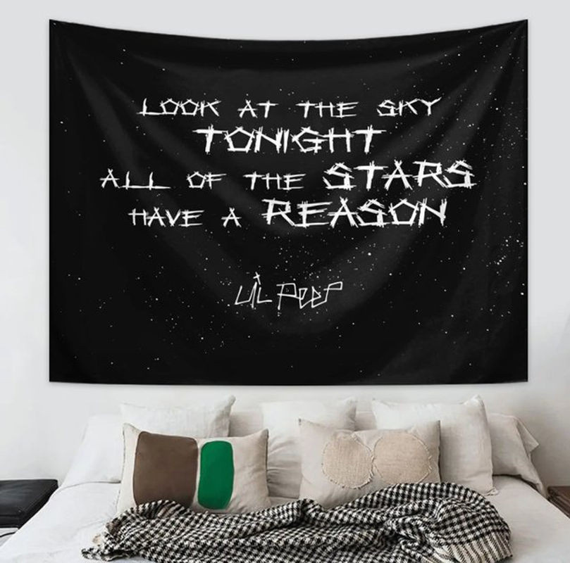 Moderner Wandteppich mit Typografie und abstraktem Design in Schwarz-Weiß für dein Schlafzimmer oder Jugendzimmer - Bild 1