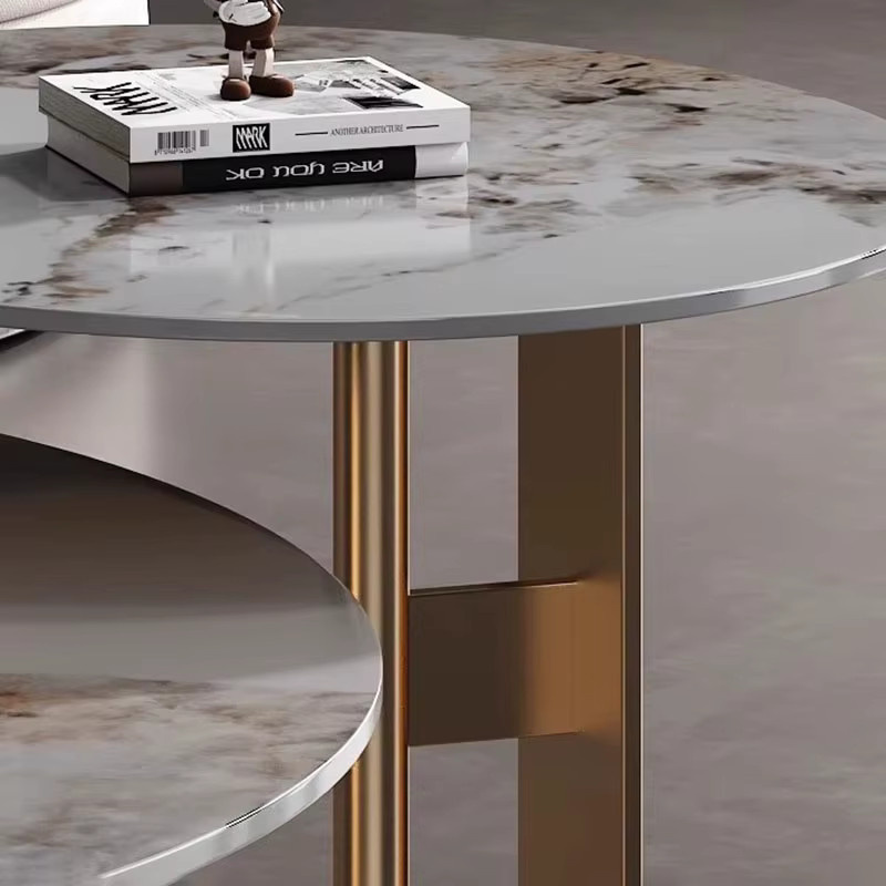 ANGDUO Design Glam Couchtisch in Weiß mit runder Tischplatte und klappbarer Funktion - Bild 1