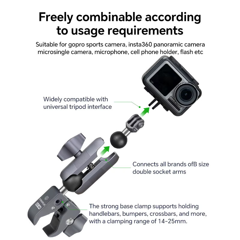 FANAUE Action-Kamerahalterung Gimbal-Stabilisator in Schwarz für DJI Osmo 3, Zubehör für Motorrad, Fahrrad, ATV, UTV und Elektroroller - Bild 3