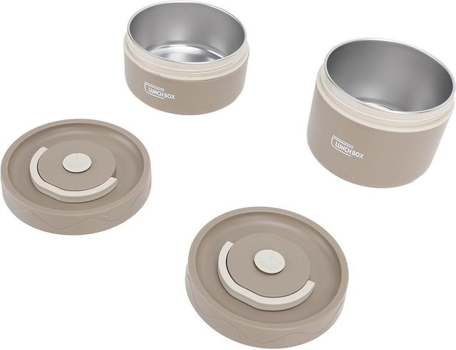 KaiSai Isolierter Lunchbehälter aus 304 Edelstahl, 2er-Set auslaufsichere Thermos-Bento-Box mit Thermotasche, Farben: Braun, Grau und Beige - Bild 1