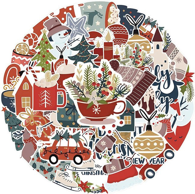 Charile Retro Weihnachten Aufkleber Set, bunte Cartoon Graffiti Sticker für Laptop und Telefon, ästhetische Weihnachtsdekoration aus Papier - Bild 1