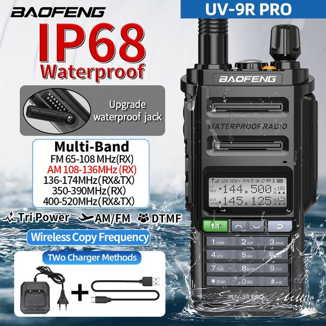 Baofeng UV-9R PRO Air Band Walkie Talkie IP68 Wasserdicht in Schwarz - Bild 1