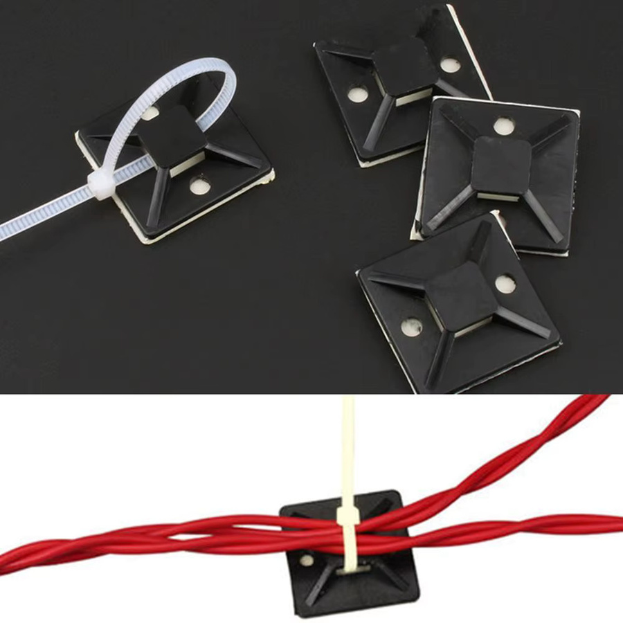100 Stück Selbstklebende Kabelbinder Basis Wandhalterung für Kabelmanagement in Schwarz aus Kunststoff - Bild 2