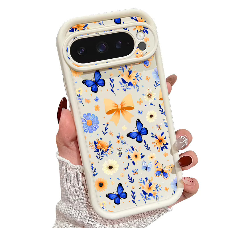 Stoßfeste TPU-Handyhülle mit Schmetterlings-Blumen-Design für Google Pixel 9, Farbe: Multicolour/Schwarz - Bild 3