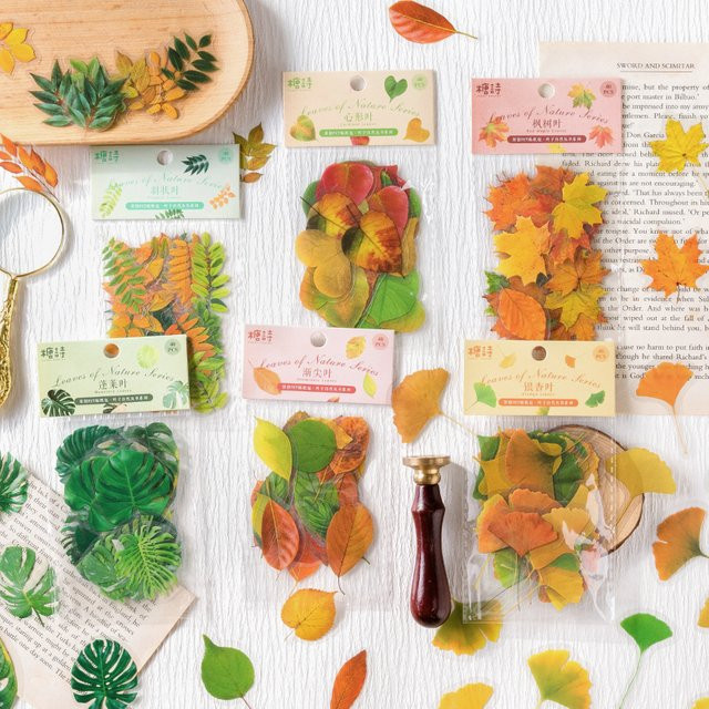 JIANQI 40 Stück Pflanzenblätter Aufkleber in Multicolour für Scrapbooking, Tagebuch und Planer - Bild 1