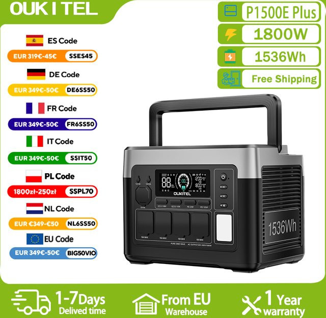 OUKITEL P1500 PLUS Tragbares Kraftwerk mit 1800 W Solargenerator und 1536 Wh LiFePO4-Batterie für Home Backup, Camping und Outdoor-Stromversorgung - Bild 1