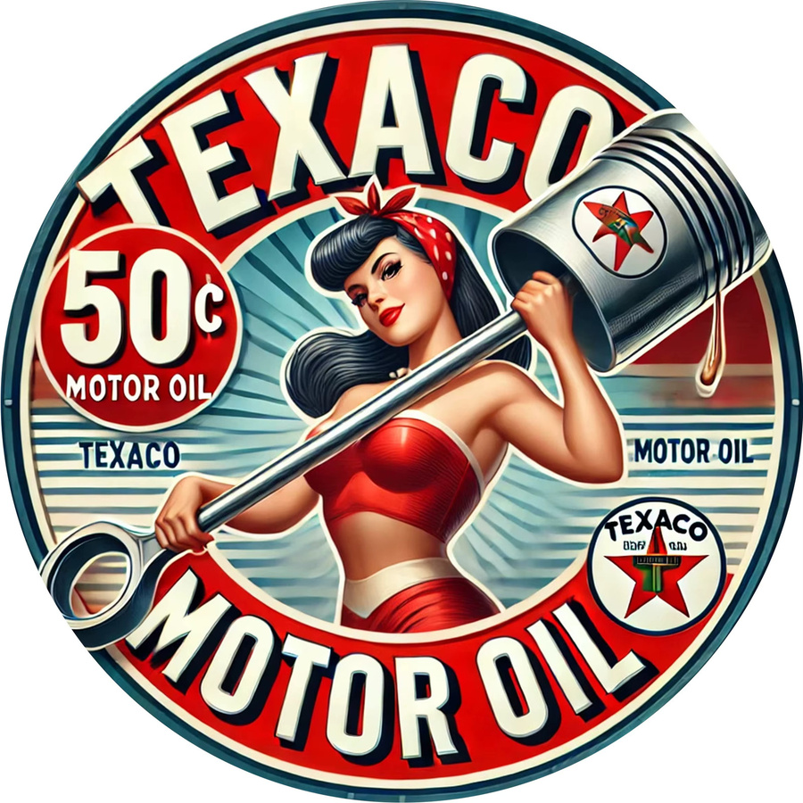 Vintage Texaco Tankstelle Metallwandkunst aus Aluminium, mehrfarbig, B: 20 cm, H: 20 cm - Bild 3