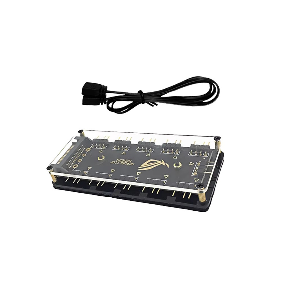 AuyiHomu 10-in-1 ARGB Lichtsteuerung für PC RGB Lüfter-Hub mit SATA-Stromversorgung, 5V 3-Pin Adressierbarer RGB-Splitter für Computer-Gehäuse und LED-Streifen, Schwarz - Bild 2