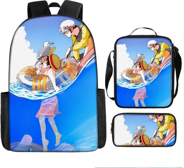 One Piece Schultaschen-Set Luffica Seefahrer-König in Blau mit Rucksack und Zubehör - Bild 1