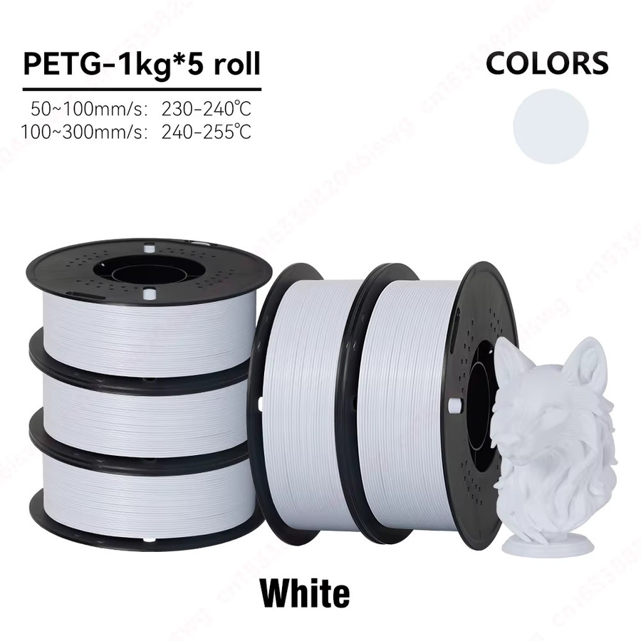 KINGROON PETG/HS-PETG 3D-Filament 1,75mm, 1kg Rolle, Schwarz, Weiß, Grau - Bild 5