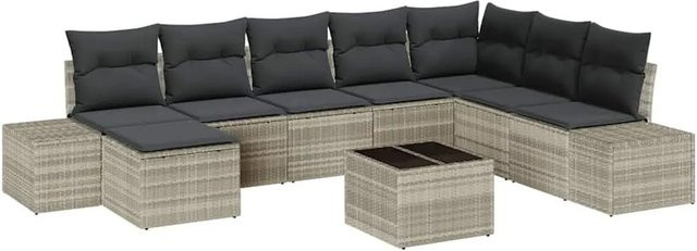 vidaXL Garten-Sofa-Set mit 8 Teilen und Kissen aus Poly-Rattan in Hellgrau - Bild 1