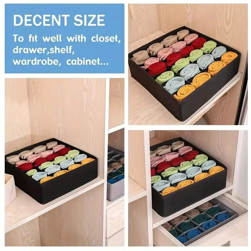 Meltset Aufbewahrungsbox mit 24 Gittern für Unterwäsche und Socken, schwarz, zusammenklappbar aus Stoff - Bild 4