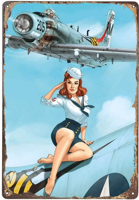 ICRAEZY Air Force Pin-up Girl Metallplakette aus Aluminium in Multicolour, Retro Blechschild für Wanddekoration - Bild 1